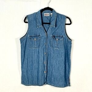 VTG Bill Blass Womens Large Blue Denim Sleeveless Button Down Shirt L indie west